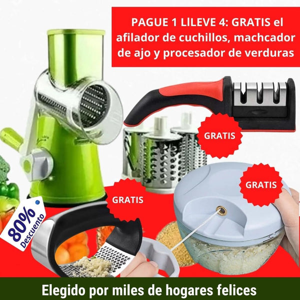 Equipa Tu Cocina al Instante: Molino de Verduras + Regalos; Afilador de Cuchillos, Procesador manual y Machacador de Ajo